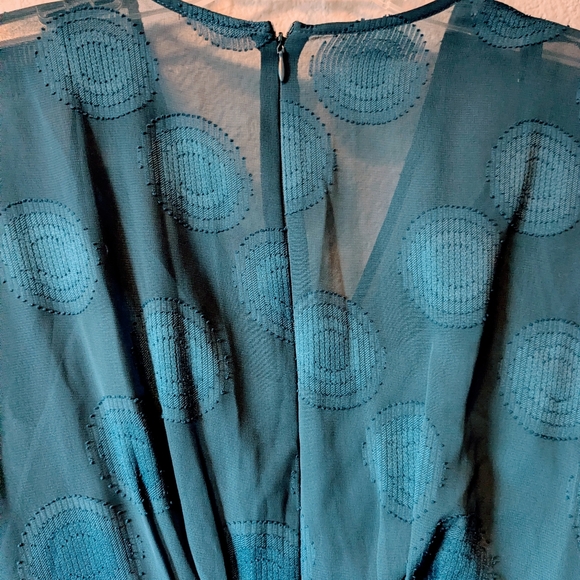 Maggy London Embroidered Teal Midi Dress with V-Neck and Flutter Sleeves Sz. 10P - Picture 5 of 11